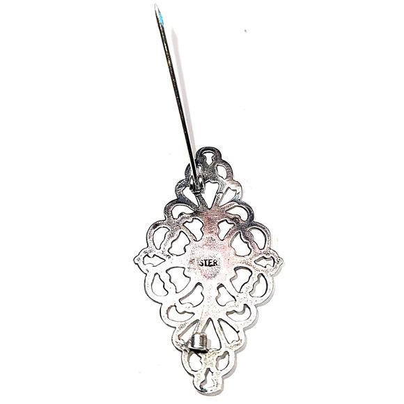 Beautiful Vintage Ornate Sterling Silver & Onyx Cabochon Pin/Brooch - Picture 6 of 8